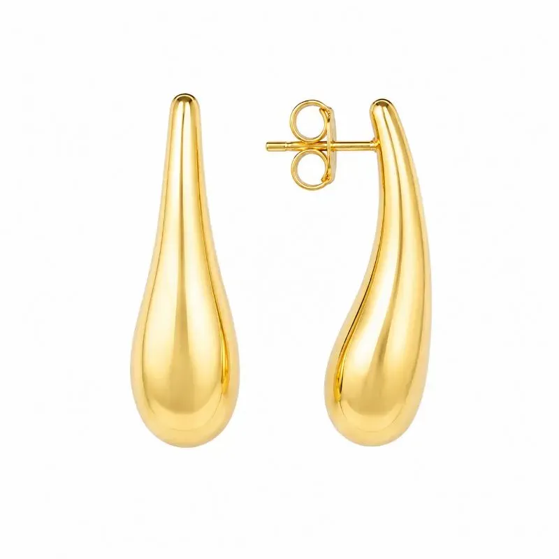 Brinco Gota Alongada Lisa Banhado a Ouro 18k - 3,4 cm