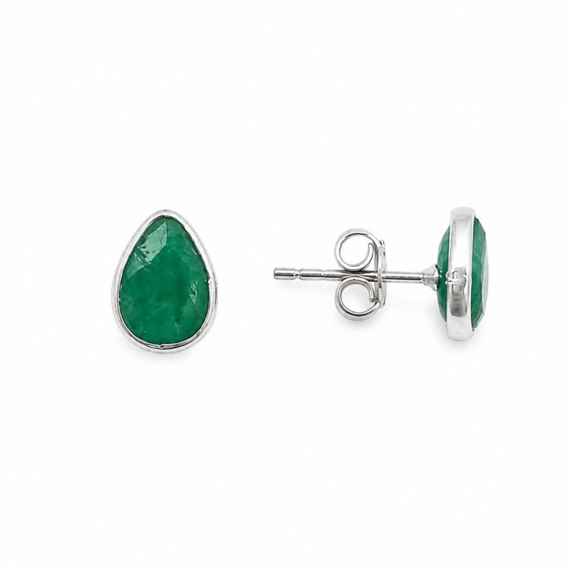 Brinco Gota Pedra Natural Verde Prata 925 - 1 cm
