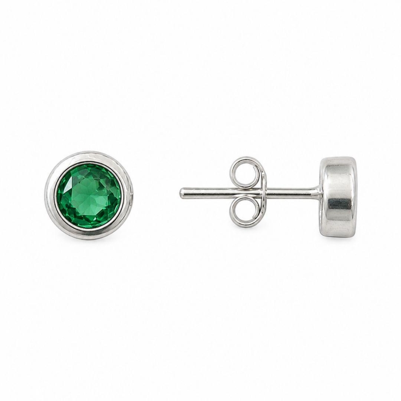 Brinco Ponto de Luz Verde Prata 925 com Zircônia - 7 mm