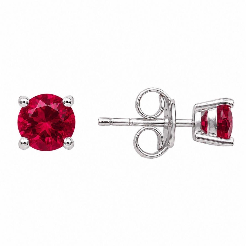 Brinco Ponto de Luz Vermelho Prata 925 com Zircônia - 5 mm