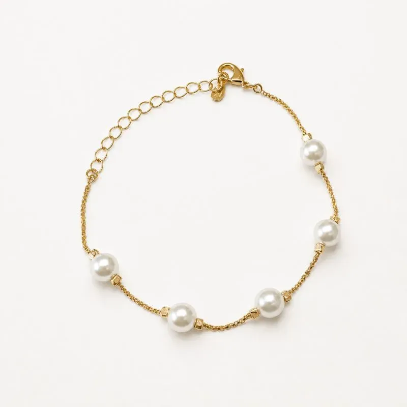 Pulseira Veneziana e Pérolas Banhada a Ouro 18k - 16 cm + 4cm (Alongador)
