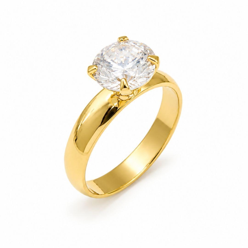 Anel Solitário 4mm Banhado a Ouro 18k com Zircônia 8mm