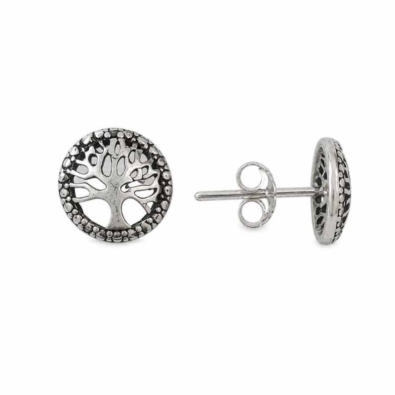 Brinco Árvore da Vida Prata 925 Envelhecida - 9 mm