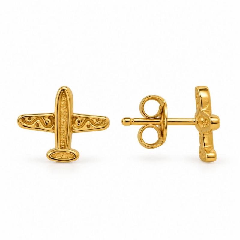 Brinco Avião Banhado a Ouro 18k - 1 cm