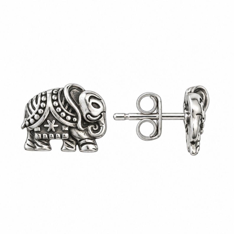 Brinco Elefante Detalhado Prata 925 Envelhecida - 1,1 cm