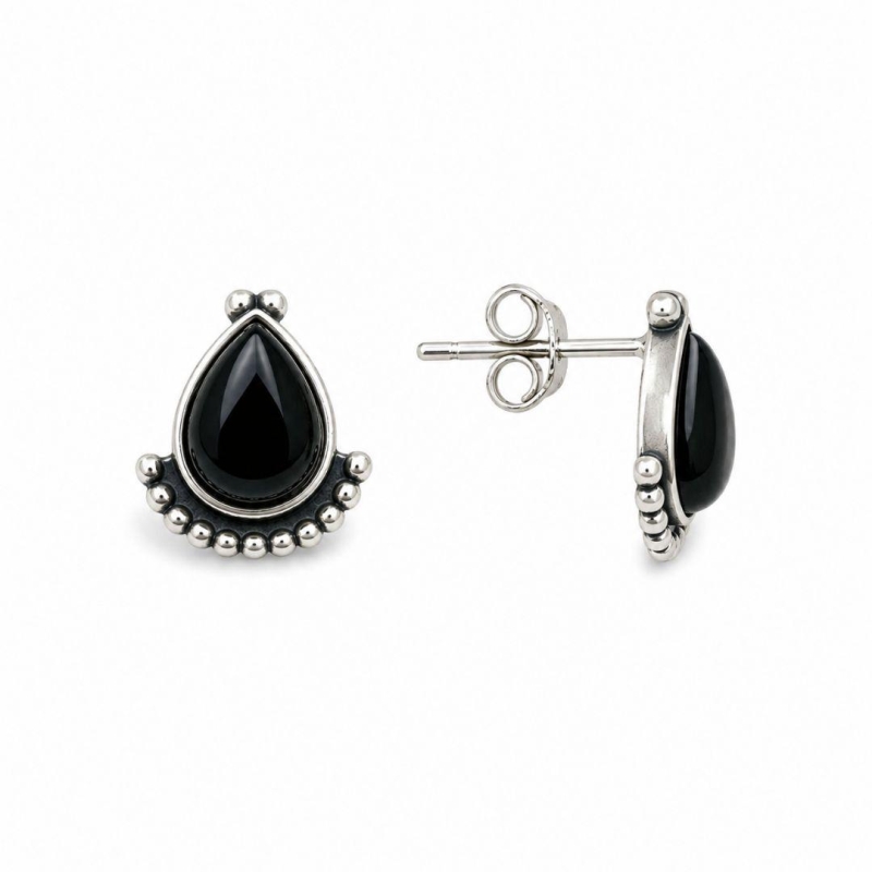 Brinco Gota Preto Prata 925 Envelhecida - 1,2 cm