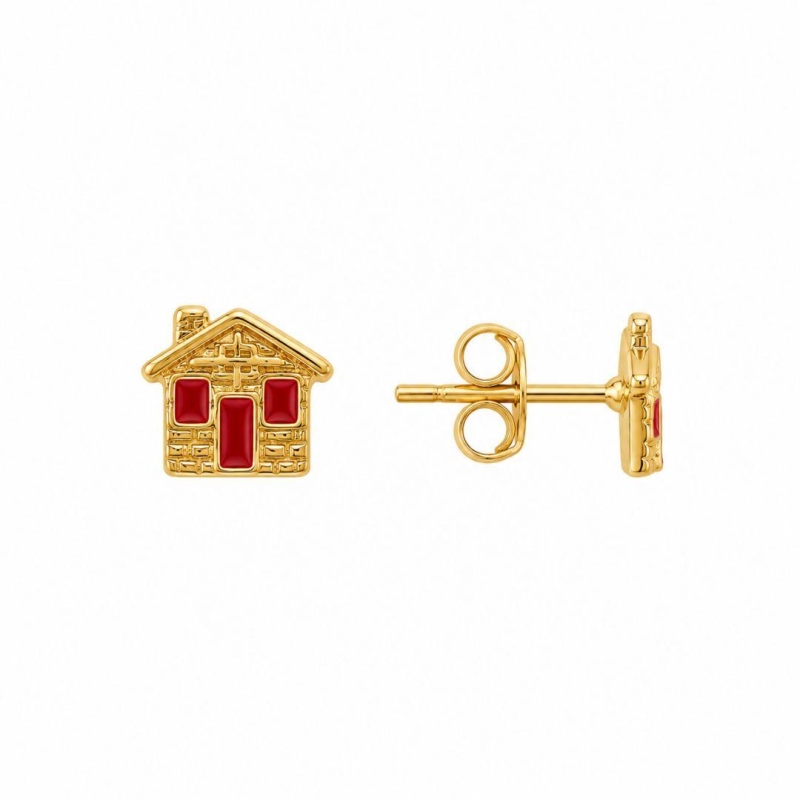 Brinco Infantil Casinha Banhado a Ouro 18k - 8 mm