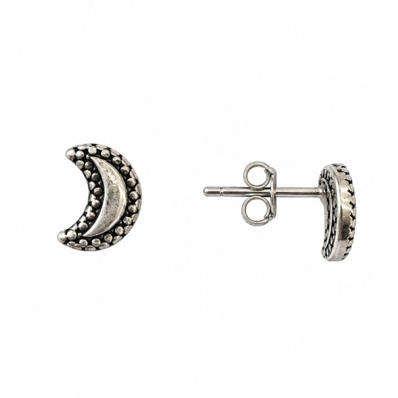 Brinco Meia Lua Prata 925 Envelhecida - 9 mm