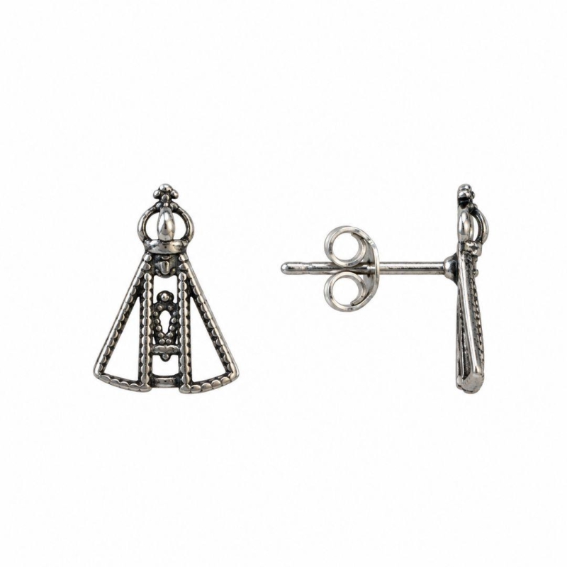Brinco Nossa Senhora Vazada Prata 925 Envelhecida - 1 cm