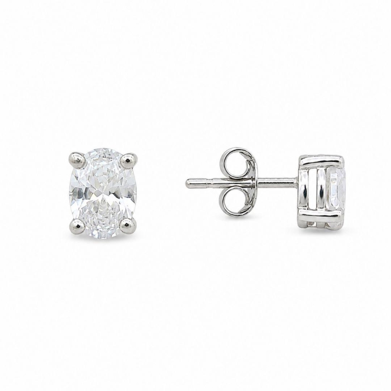 Brinco Ponto de Luz Oval Prata 925 com Zircônias - 7 mm