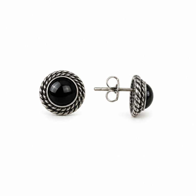 Brinco Redondo Preto Prata 925 Envelhecida - 1,2 cm