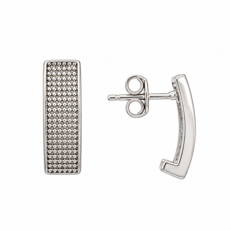Brinco Retangular Frente Pontilhada Prata 925 - 1,5 cm