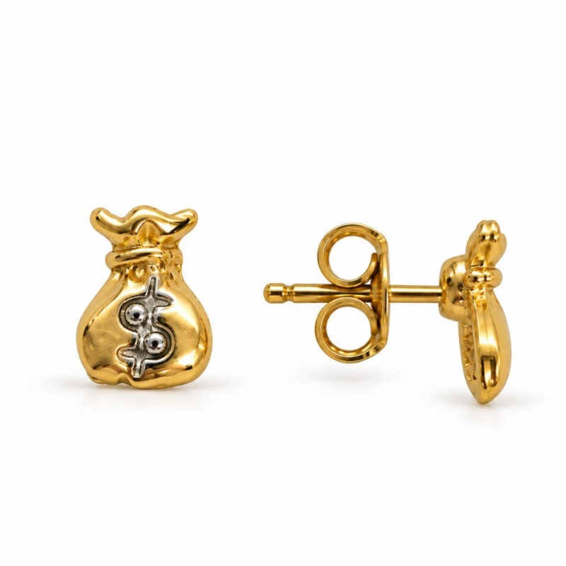 Brinco Saco de Dinheiro Banhado a Ouro 18k - 6 mm
