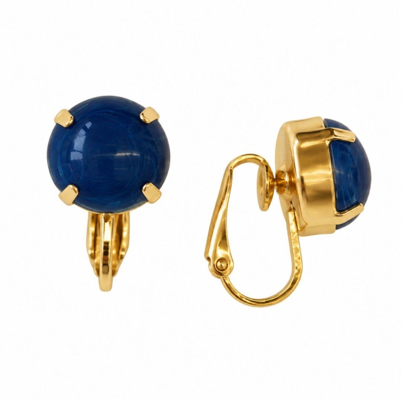 Brinco de Pressão Azul Banhado a Ouro 18k - 2 cm