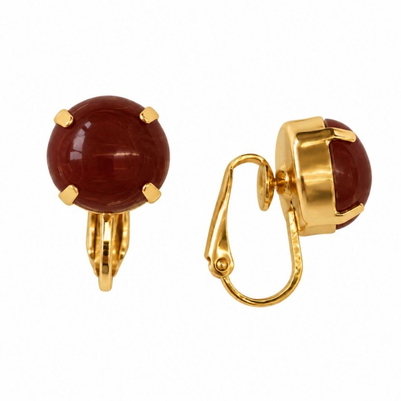 Brinco de Pressão Marrom Banhado a Ouro 18k - 2 cm