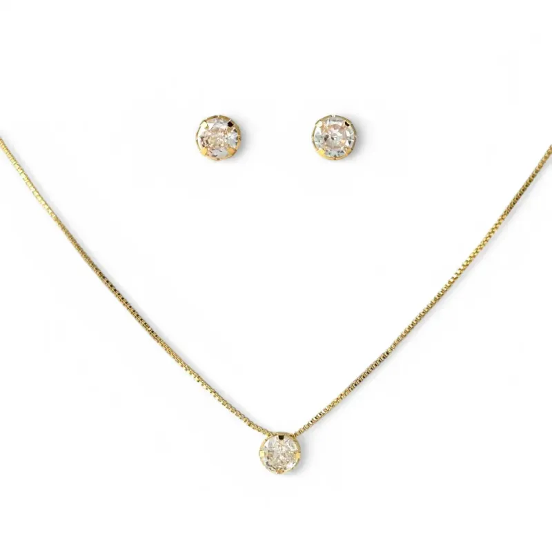 Conjunto Ponto de Luz Redondo Cristal Banhado a Ouro 18k com Zircônias Conjunto Ponto de Luz Redondo Cristal Banhado a Ouro 18k com Zircônias