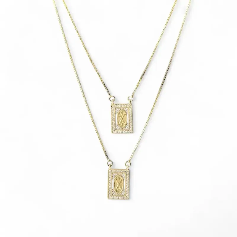 Corrente Escapulário Espada São Jorge Banhado a Ouro 18K  Zircônia Corrente Escapulário Espada São Jorge Banhado a Ouro 18K  Zircônia