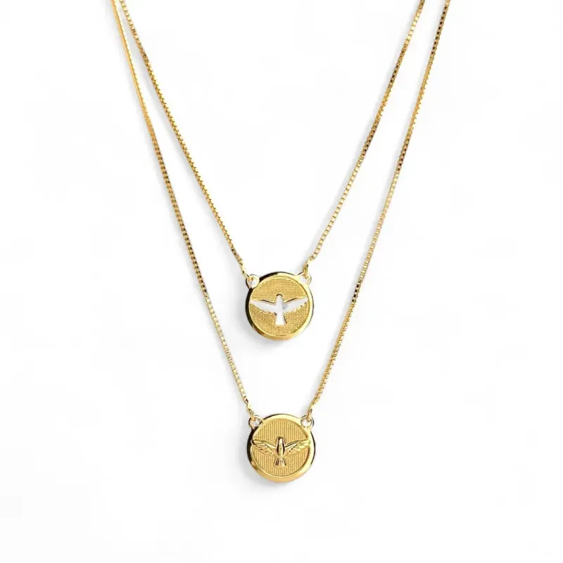 Corrente Escapulário Medalha Espírito Santo Banhada a Ouro 18k Corrente Escapulário Medalha Espírito Santo Banhada a Ouro 18k