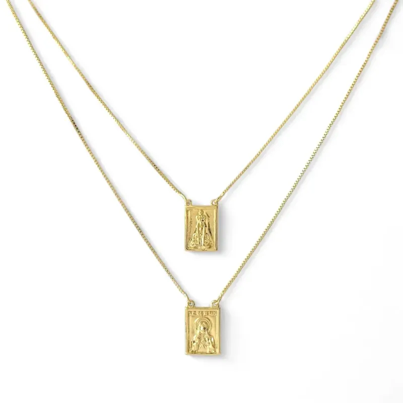 Corrente Escapulário Nossa Senhora do Carmo/Sagrado Coração Jesus/Nossa Senhora Banhado a Ouro 18k Corrente Escapulário Nossa Senhora do Carmo/Sagrado Coração Jesus/Nossa Senhora Banhado a Ouro 18k