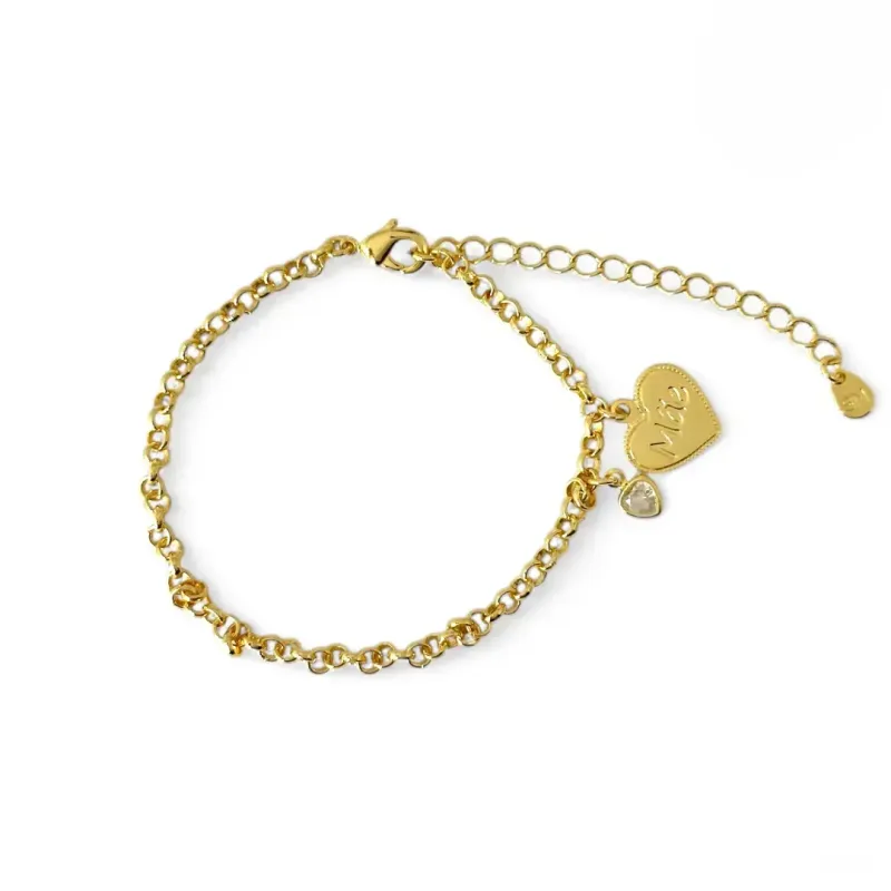Pulseira Elo Português Banhada a Ouro 18k Coração  Pulseira Elo Português Banhada a Ouro 18k Coração