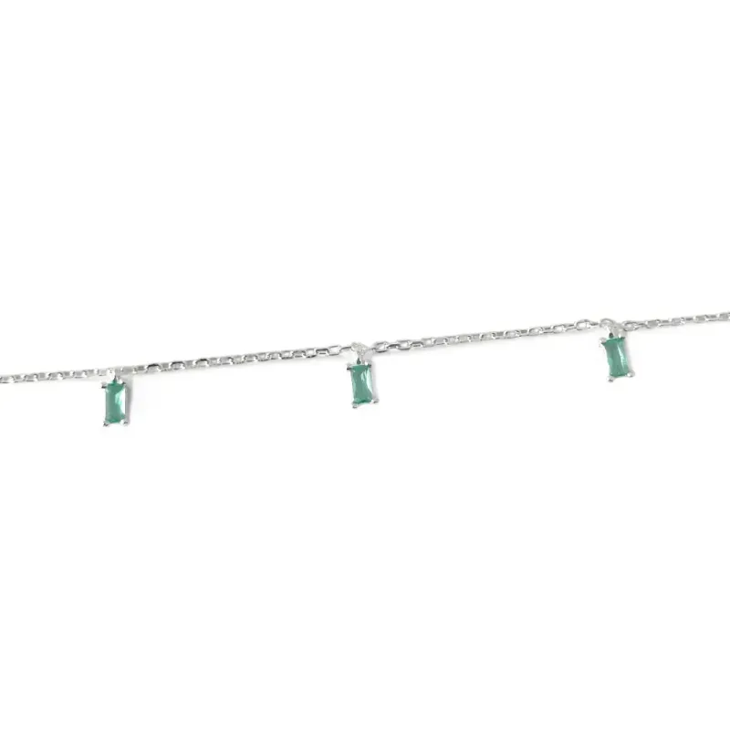 Pulseira Tornozeleira 3 Pedras Prata 925 Zircônias Verde Água Pulseira Tornozeleira 3 Pedras Prata 925 Zircônias Verde Água