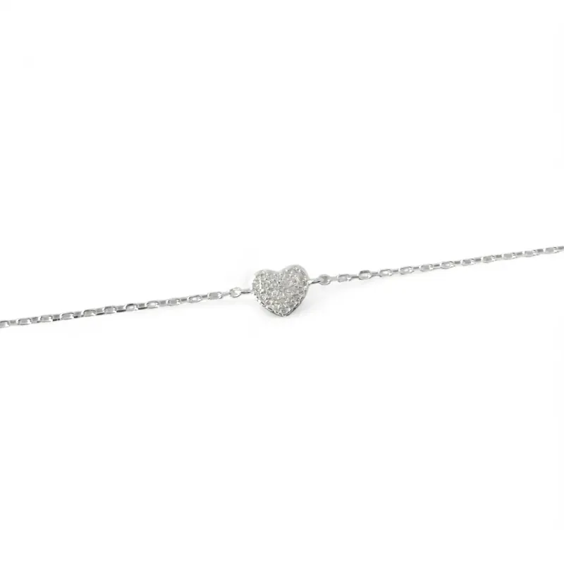 Pulseira Tornozeleira Coração Prata 925  Cravejado com Zircônias Pulseira Tornozeleira Coração Prata 925  Cravejado com Zircônias