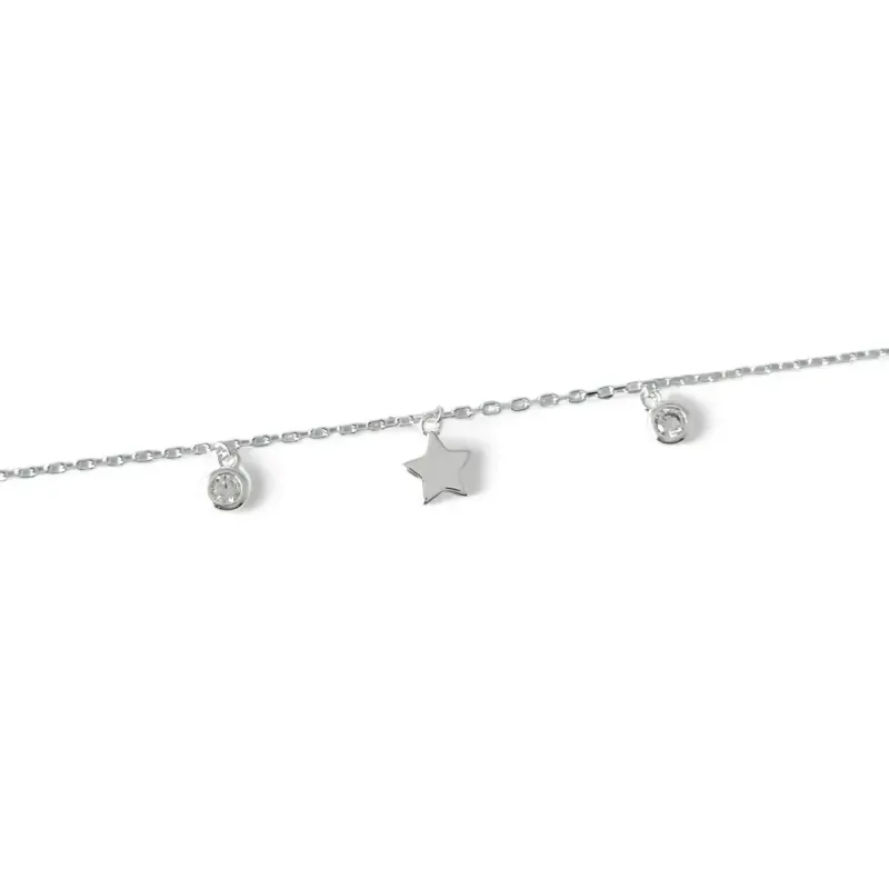 Pulseira Tornozeleira Estrela Prata 925 com Ponto Luz em Zircônia Pulseira Tornozeleira Estrela Prata 925 com Ponto Luz em Zircônia