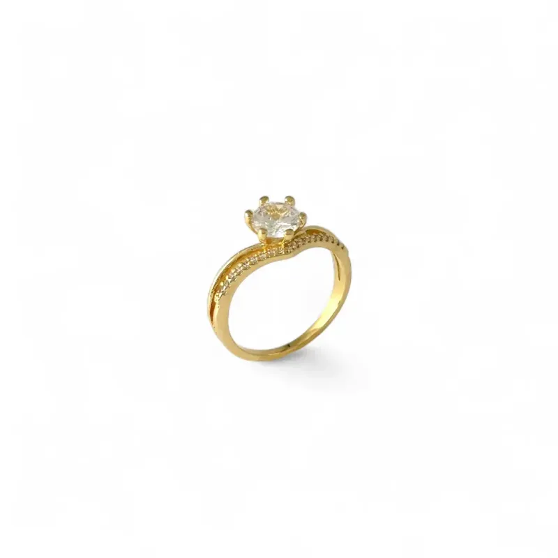 Anel Solitário Banhado a Ouro 18k Linha Lisa e Cravejada com Zircônias Anel Solitário Banhado a Ouro 18k Linha Lisa e Cravejada com Zircônias