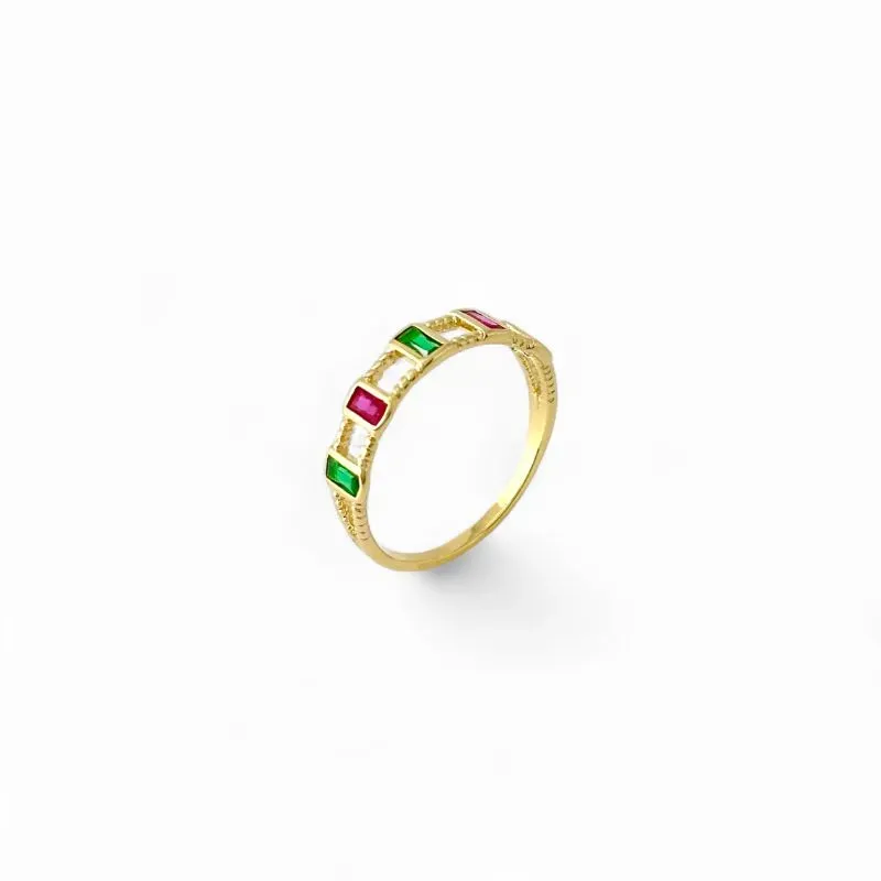 Anel Colorido Banhado a Ouro 18k com Zircônias Rosa e Verde Anel Colorido Banhado a Ouro 18k com Zircônias Rosa e Verde