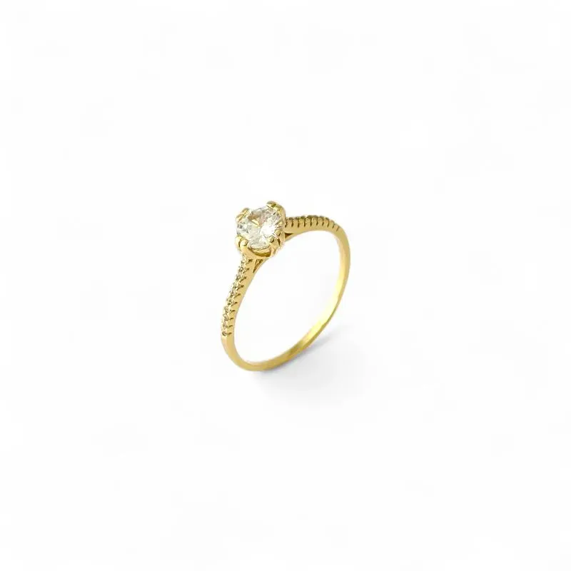 Anel Solitário Banhado a Ouro 18k com Aro Cravejado com Zircônias Anel Solitário Banhado a Ouro 18k com Aro Cravejado com Zircônias