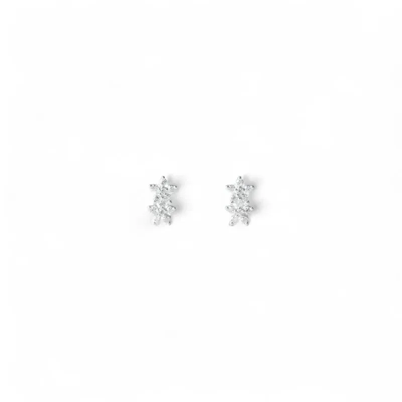 Brinco 2 Flores Prata 925 com Zircônias Brinco 2 Flores Prata 925 com Zircônias