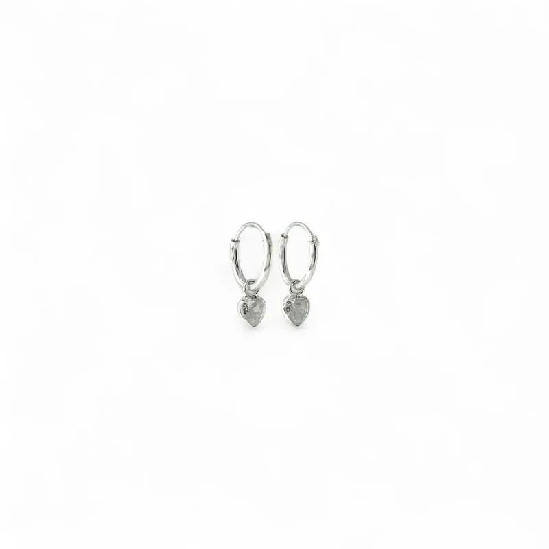 Brinco Argola com Ponto de Luz Coração Prata 925 com Zircônia Cristal  - 0,9cm Brinco Argola com Ponto de Luz Coração Prata 925 com Zircônia Cristal  - 0,9cm