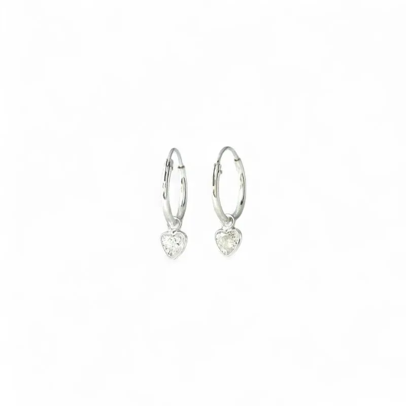 Brinco Argola com Ponto de Luz Coração Prata 925 com Zircônia Cristal - 1,0cm Brinco Argola com Ponto de Luz Coração Prata 925 com Zircônia Cristal - 1,0cm