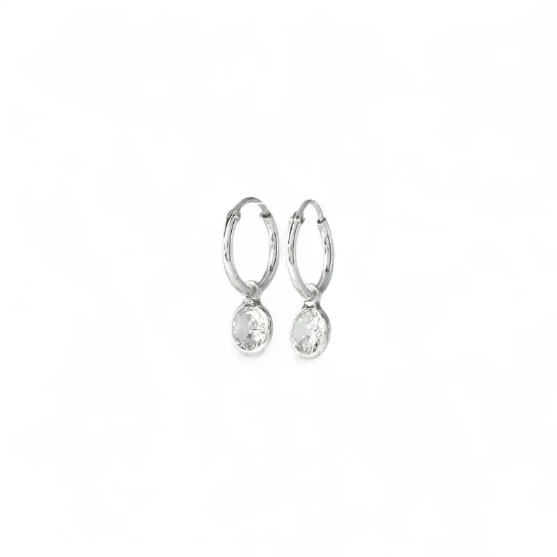 Brinco Argola com Ponto de Luz Prata 925 com Zircônia Cristal - 1,0cm Brinco Argola com Ponto de Luz Prata 925 com Zircônia Cristal - 1,0cm