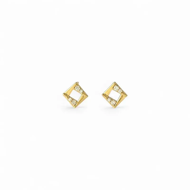 Brinco Geométrico Quadrado Banhado a Ouro 18k Vazado com Zircônias Brinco Geométrico Quadrado Banhado a Ouro 18k Vazado com Zircônias