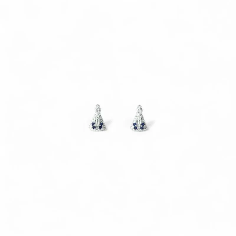 Brinco Nossa Senhora Prata 925 com Zircônias Azul Brinco Nossa Senhora Prata 925 com Zircônias Azul