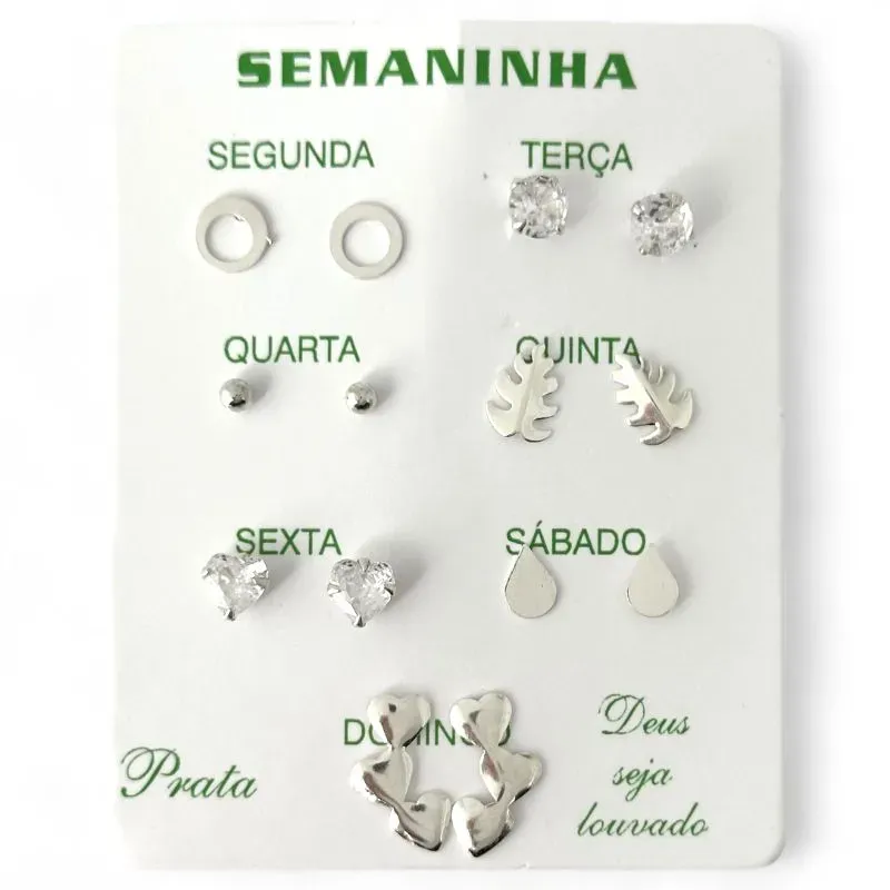 Kit de 7 Brincos Semaninha Prata 925 (Círculo, Ponto de Luz, Bolinha, Folha, Ponto de Luz Coração, Gota e Earcuff Corações) Kit de 7 Brincos Semaninha Prata 925 (Círculo, Ponto de Luz, Bolinha, Folha, Ponto de Luz Coração, Gota e Earcuff Corações)