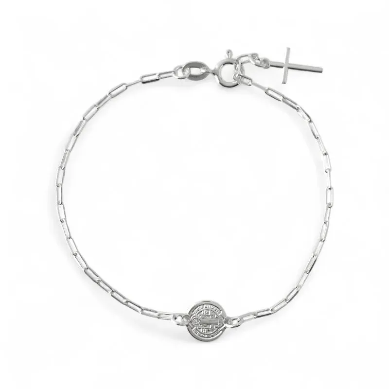 Pulseira Cartier com Medalha de São Bento Prata 925 e Cruz Pulseira Cartier com Medalha de São Bento Prata 925 e Cruz