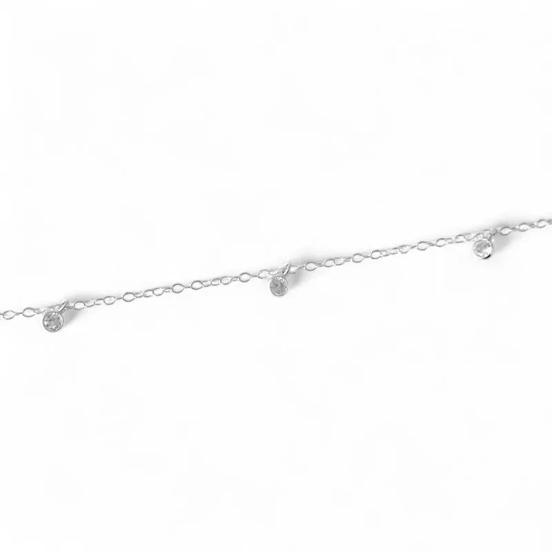 Pulseira Tornozeleira Prata 925 com Zircônias Penduradas Pulseira Tornozeleira Prata 925 com Zircônias Penduradas