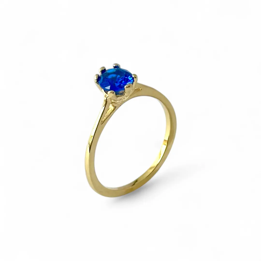 Anel Solitário Banhado a Ouro 18k Azul