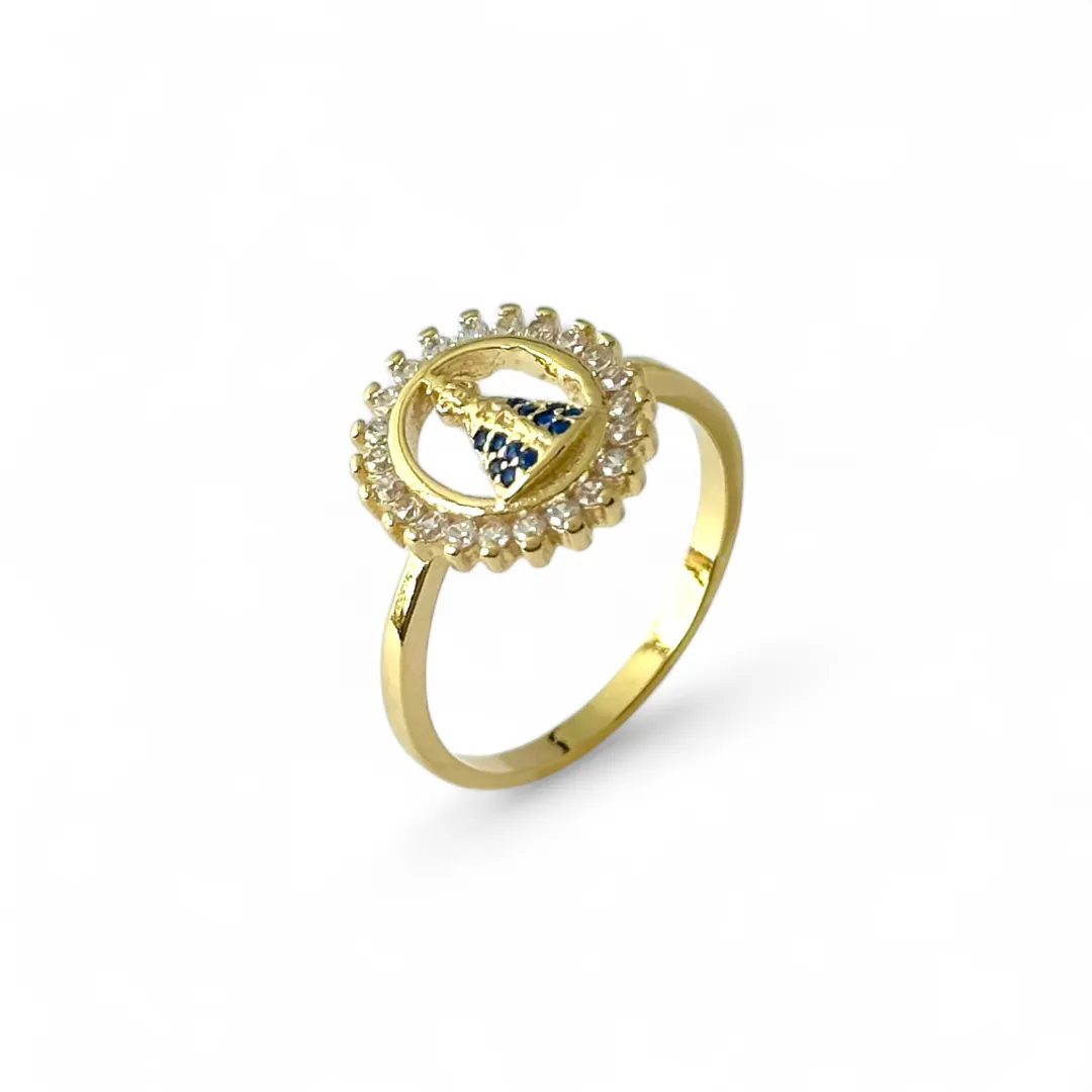 Anel Banhado a Ouro 18K Nossa Senhora com Micro Zircônias
