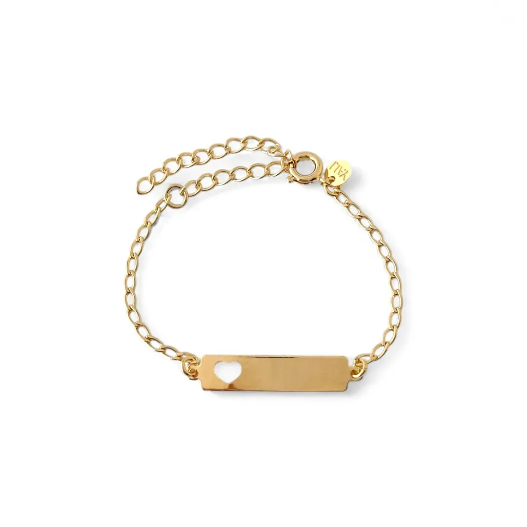 Pulseira Infantil  Banhada a Ouro 18k Chapinha Coração Vazado- 11cm