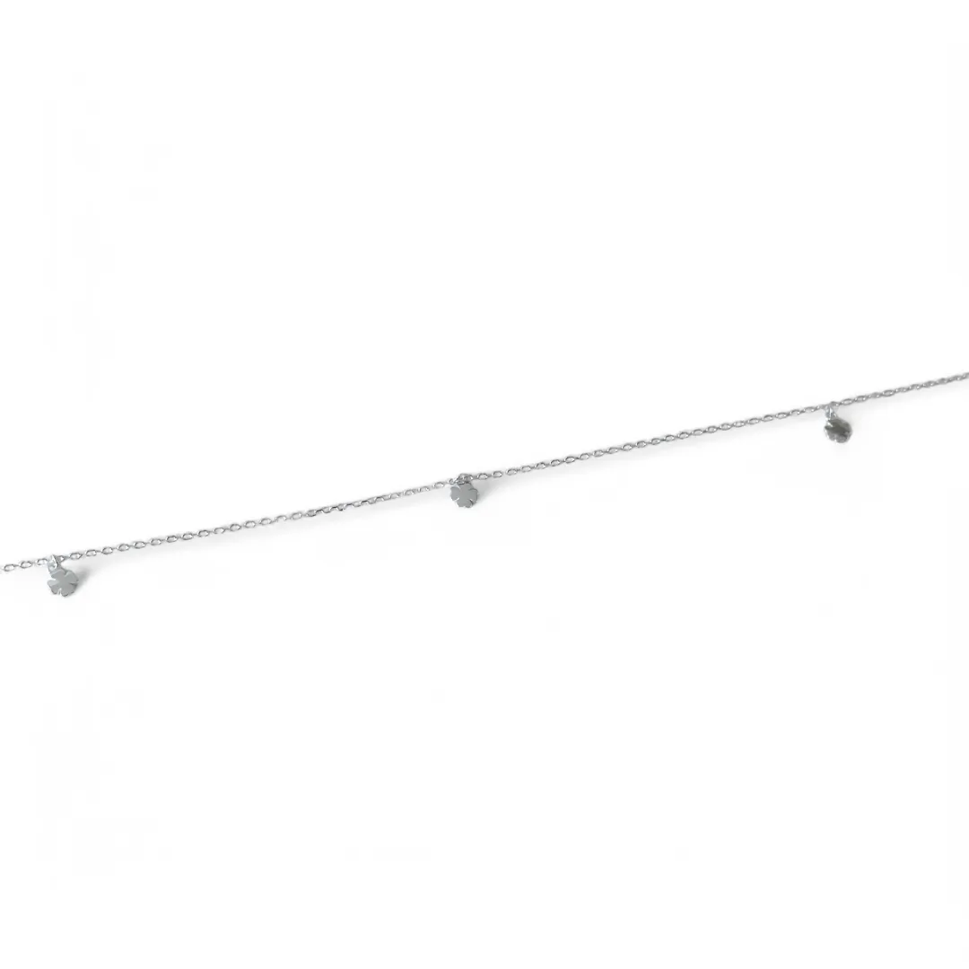 Pulseira Tornozeleira 3 Trevos Prata 925 Trevo Liso
