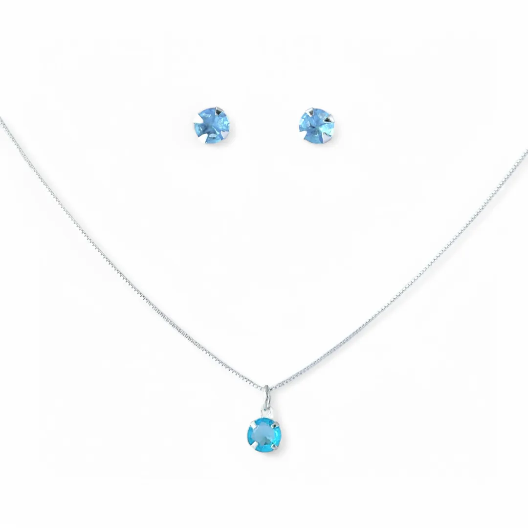 Conjunto Ponto de Luz Prata 925 Azul