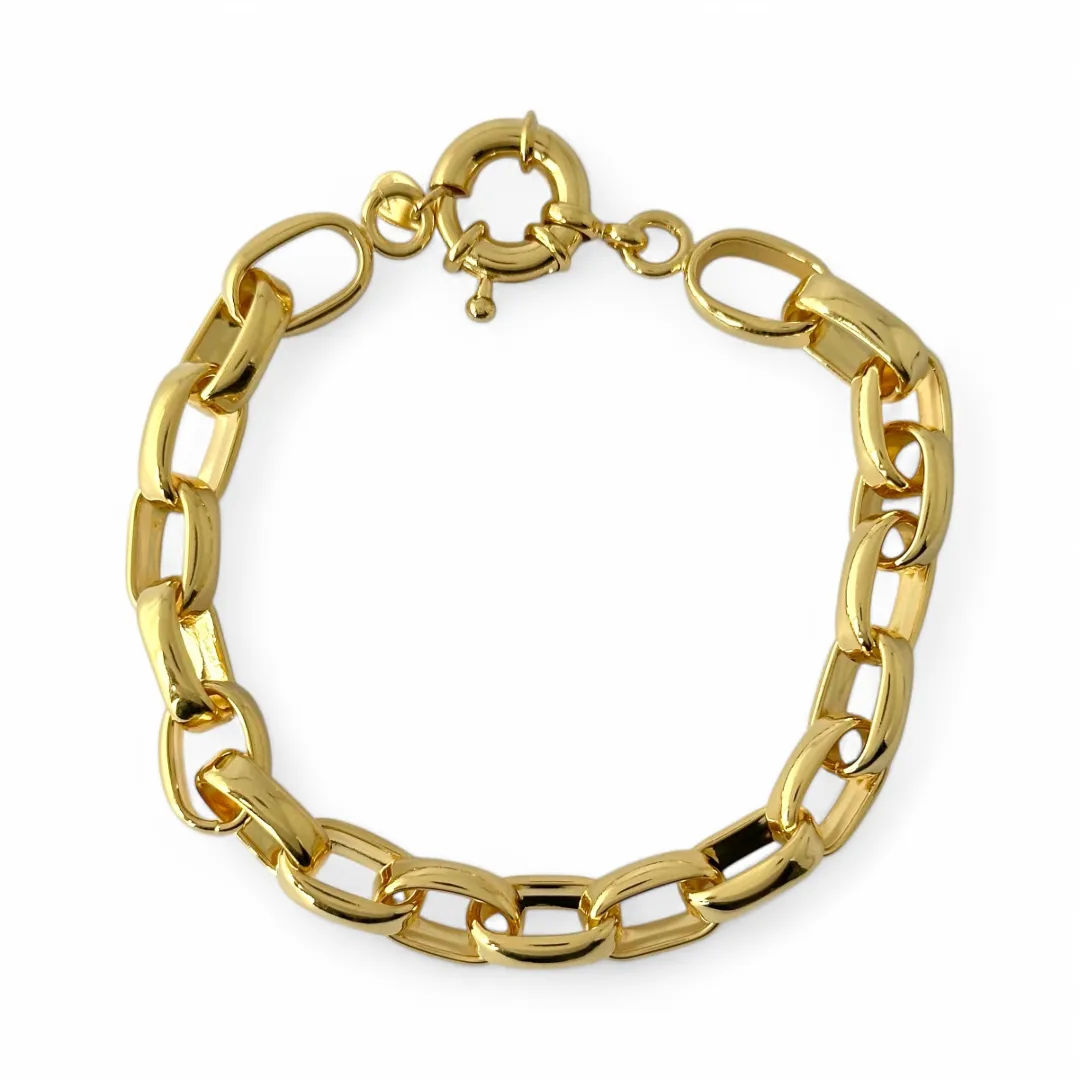 Pulseira Elo Retangular Grosso Banhada a Ouro 18k