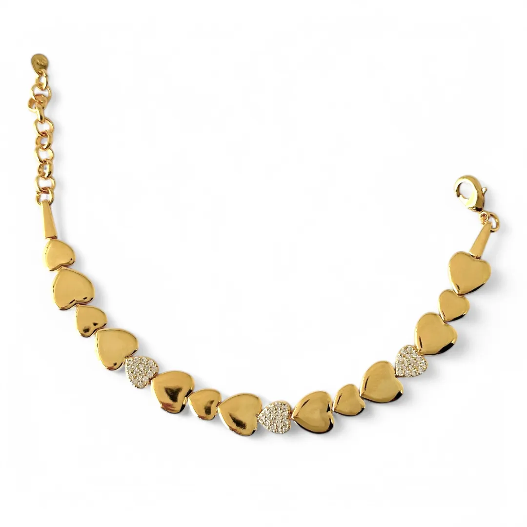 Pulseira Festa Corações Banhado a Ouro 18k