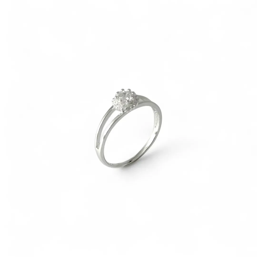 Anel Aro Duplo e Solitário Prata 925 Estilo Flor com Zircônia Cristal