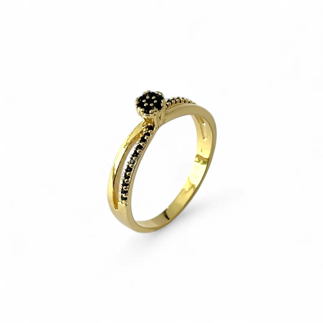Anel Chuverinho Banhado a Ouro 18k com Linha de Zircônias Preto