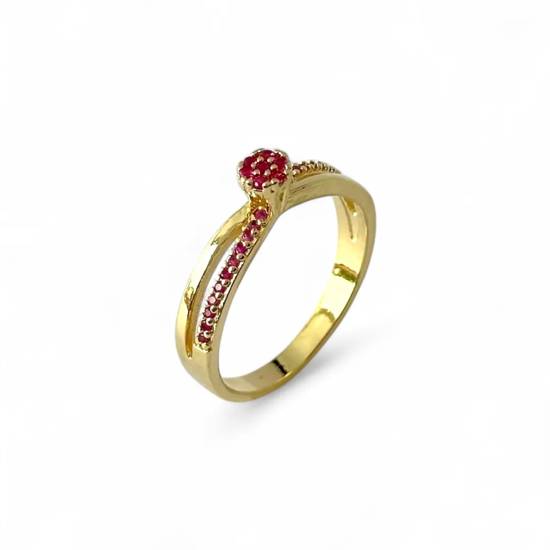 Anel Chuverinho Banhado a Ouro 18k com Linha de Zircônias Rosa