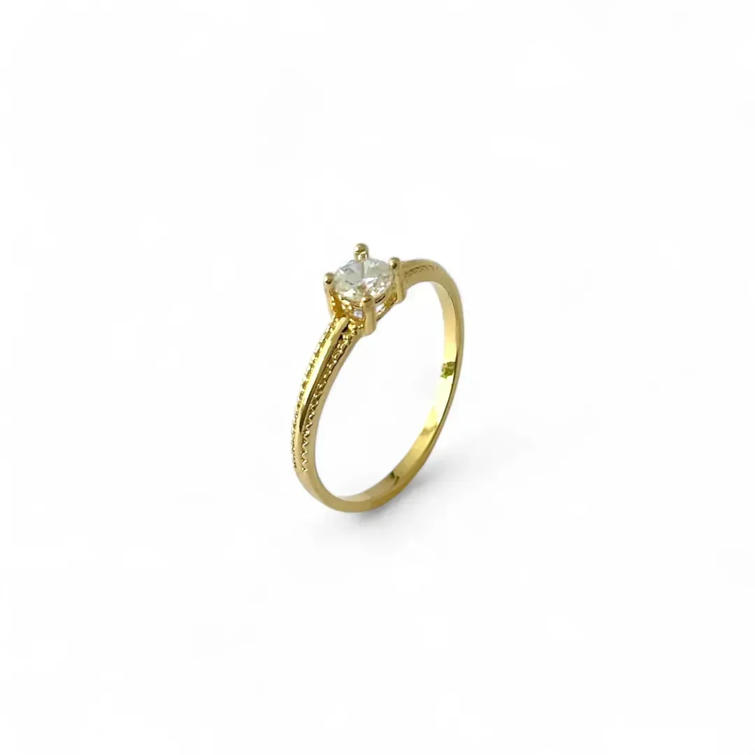 Anel Estilo Solitário Banhado a Ouro 18K Zircônia